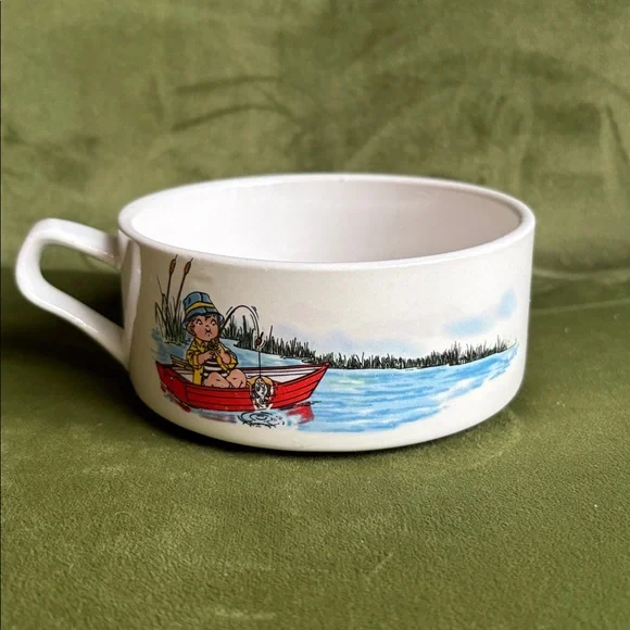Vintage Collectible Campbell Soup Bowl Stackable - Fishing Scene - Picture 2 of 5